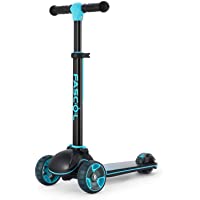 Fascol Patinete de Tres Ruedas para Niños de 3 a 12 Años- Luces LED- Scooter Plegable y Barra Ajustable en T- Carga…